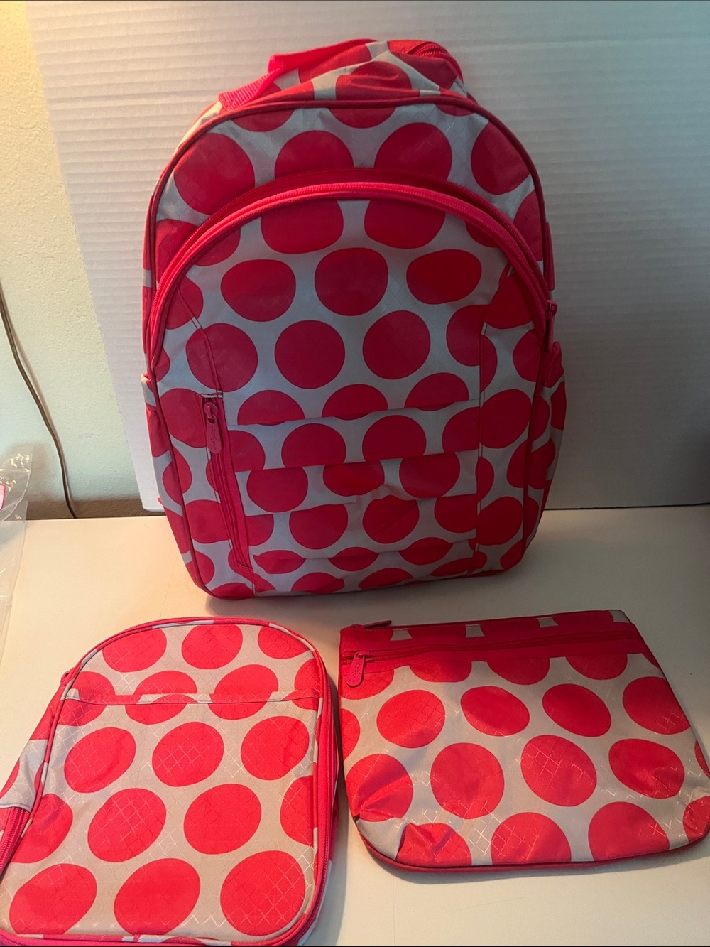 thirty-one Pink and White Polka Dot Backpack Set